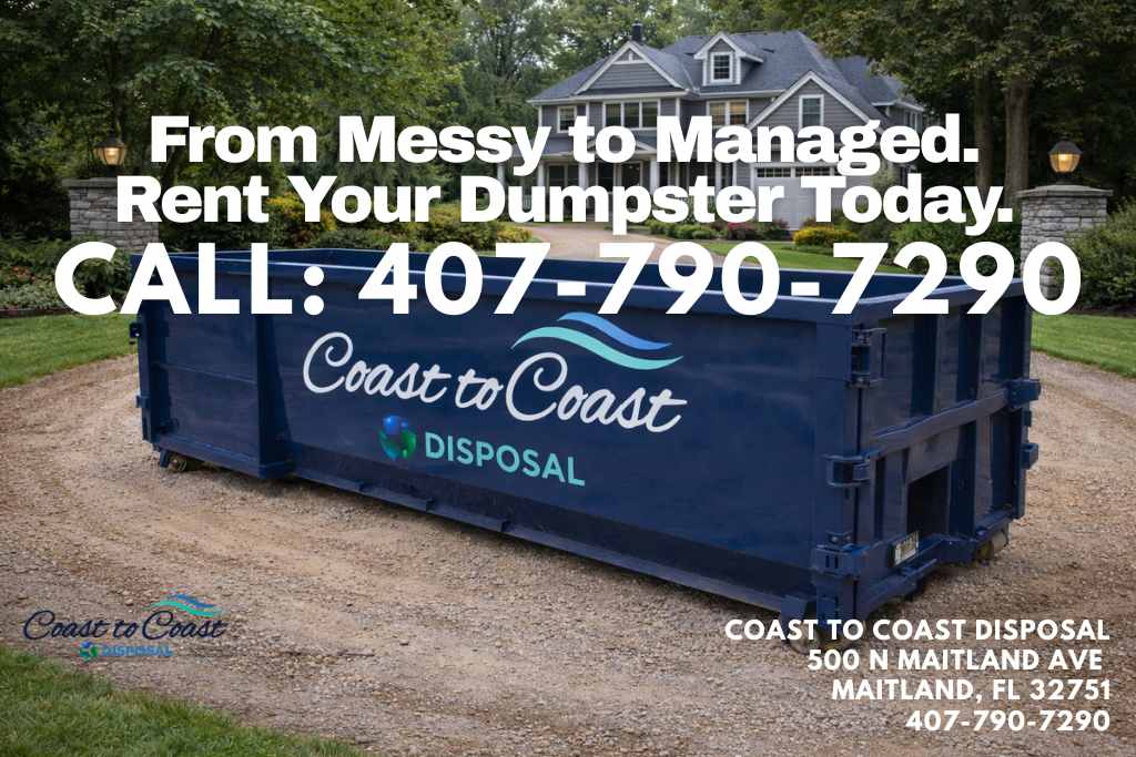 Coast to Coast Disposal roll-off dumpster rental delivered in Orlando, FL