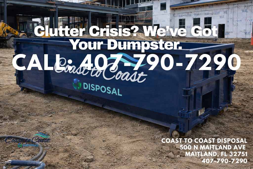 Roll-off dumpster placed on a residential driveway for a home renovation project in Winter Park, FL