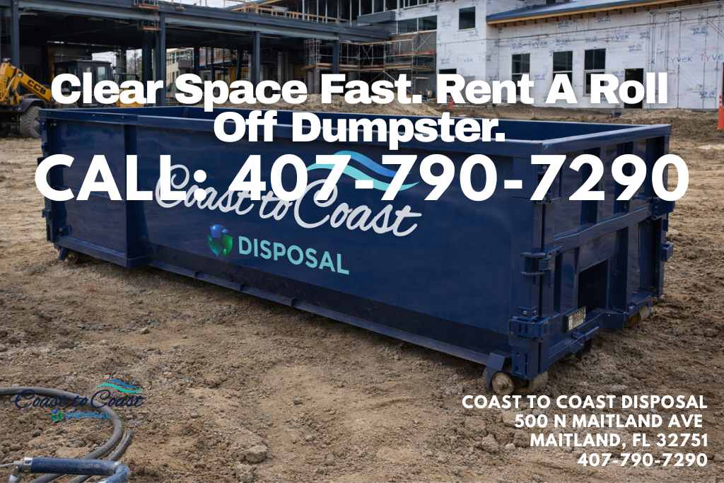 Coast to Coast Disposal dumpster rental on a residential property in Maitland, FL
